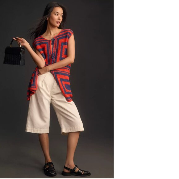 Anthropologie FRNCH Front Tie Crochet Sweater Vest size L red blue new nWT - Picture 1 of 6